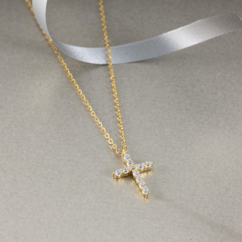 Delicate Cross Pendant Necklace Pave Cubic Zirconia Jewelry Gifts For Her
