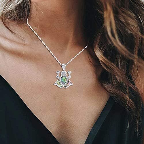 Abalone Shell Stone Animals Pendant 18″ Necklace 14K White Gold Plated Silver