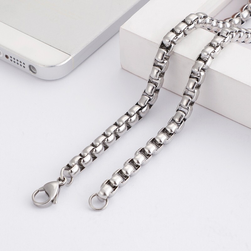 Large 6mm 24 inch Polished Stainless steel Fashion Rolo Box Link Chain Necklace