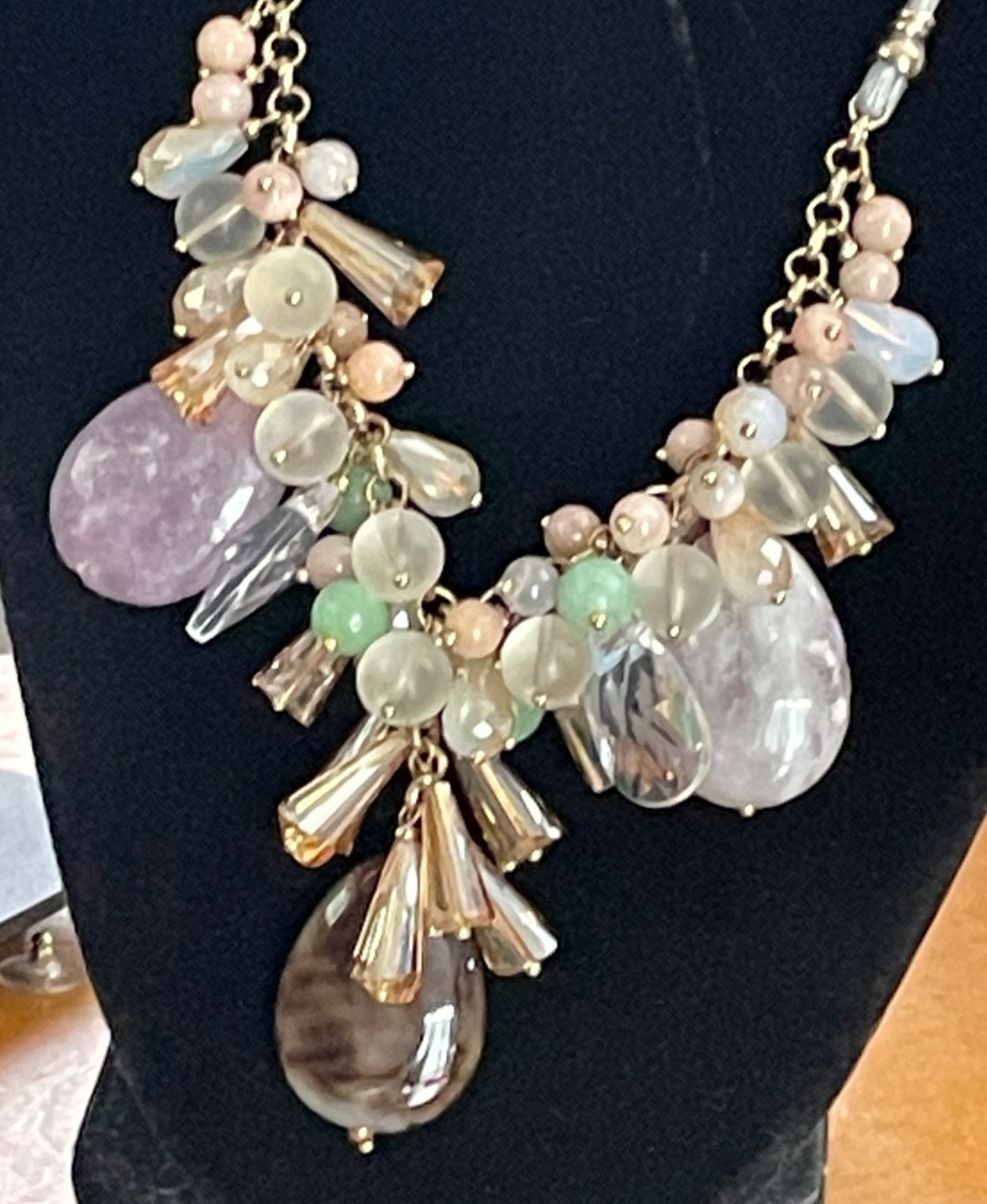 Anthropologie Nakamol Beaded Necklace Crystal Rhinestone Natural Stone Drops