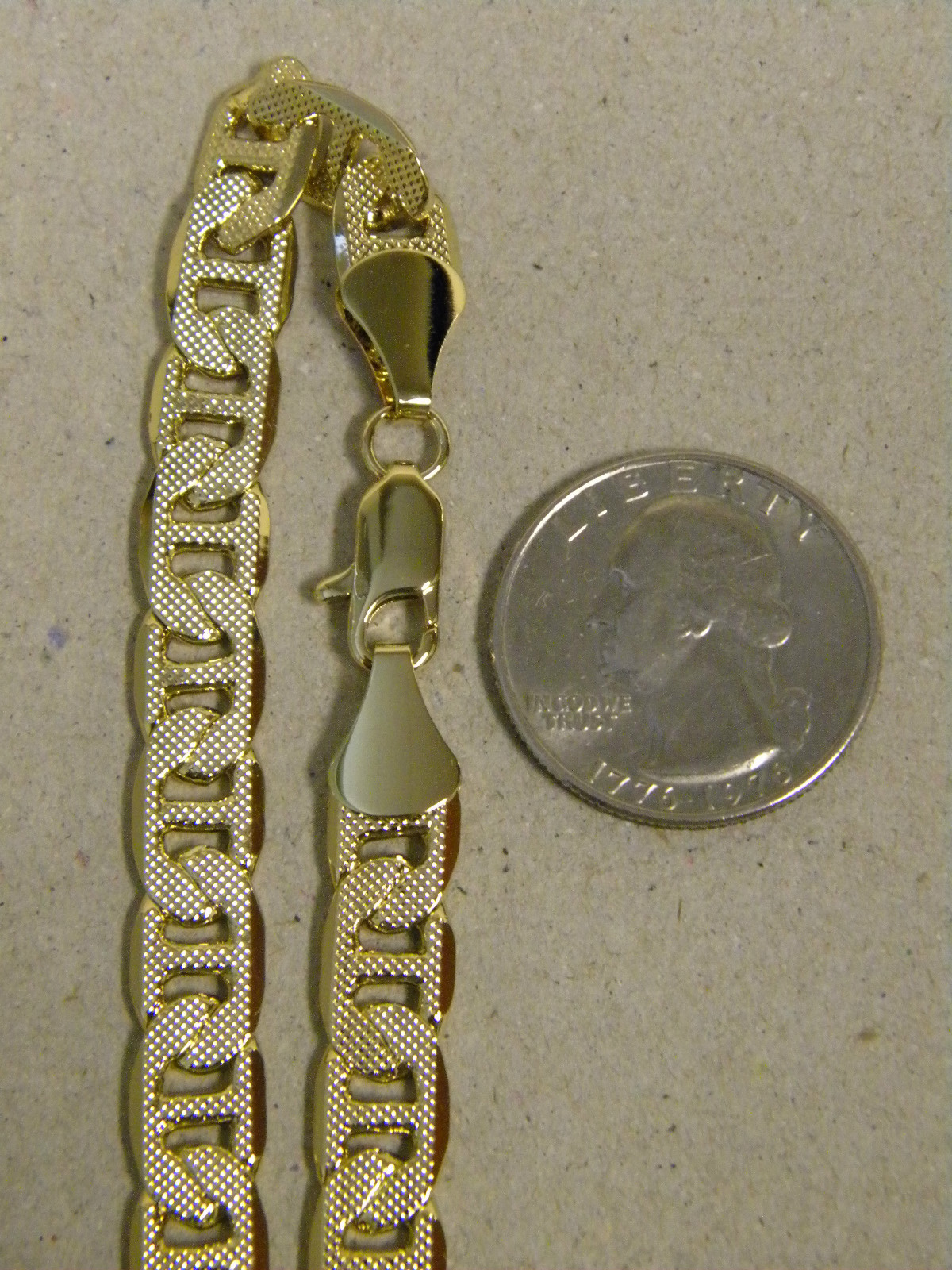 Lady Men Yellow Gold Plated Concave Mariner Chain 24in Inch Long 8mm Wide Frost