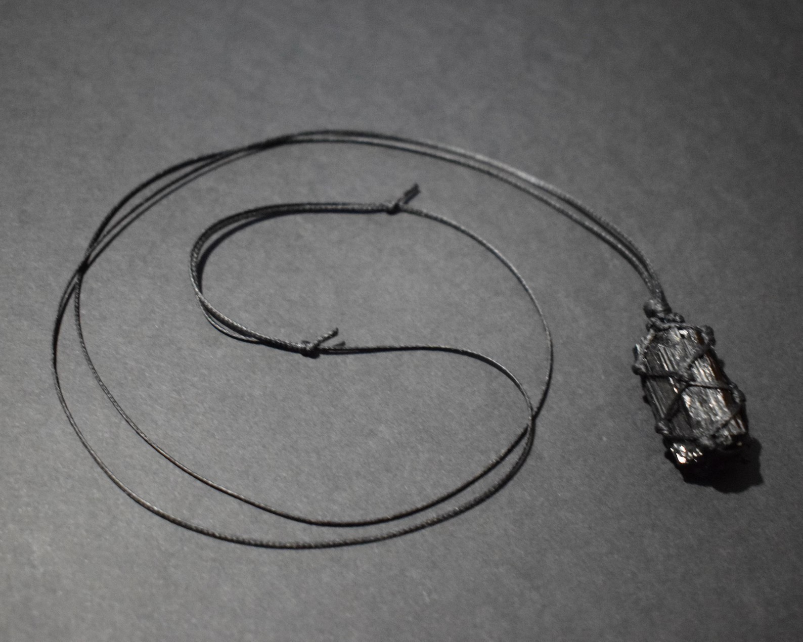 Natural Raw Black Tourmaline Warped Pendant Amulet Protection Stone Necklace