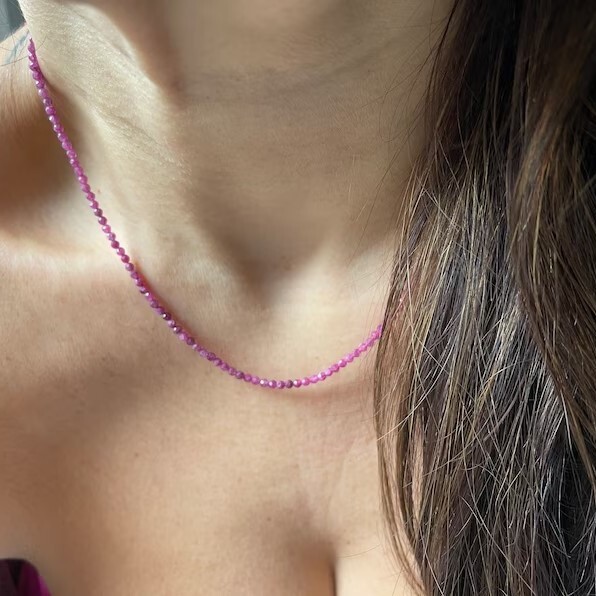 Natural Ruby Choker 2mm Crystal Gemstone Beads Dainty Choker Necklace Minimalist