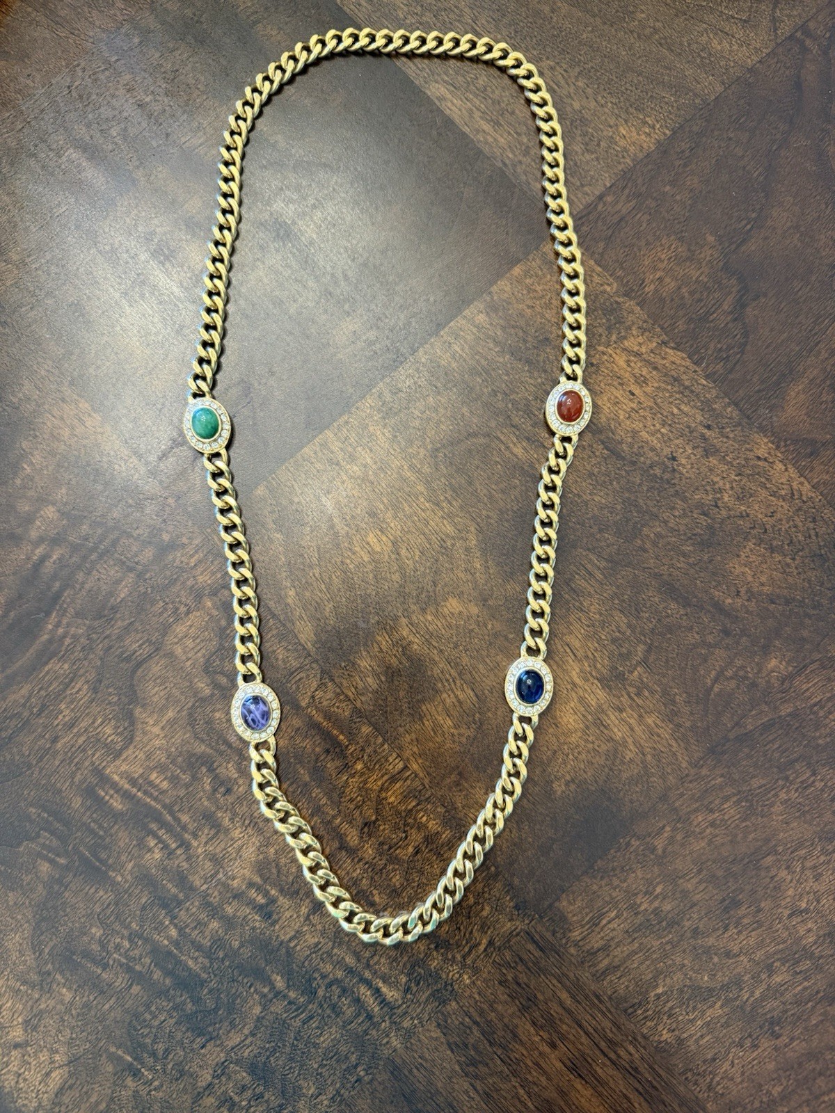 Vintage CINER Gripoix Gold Tone Long Link Necklace in Excellent Cond-Rare Find