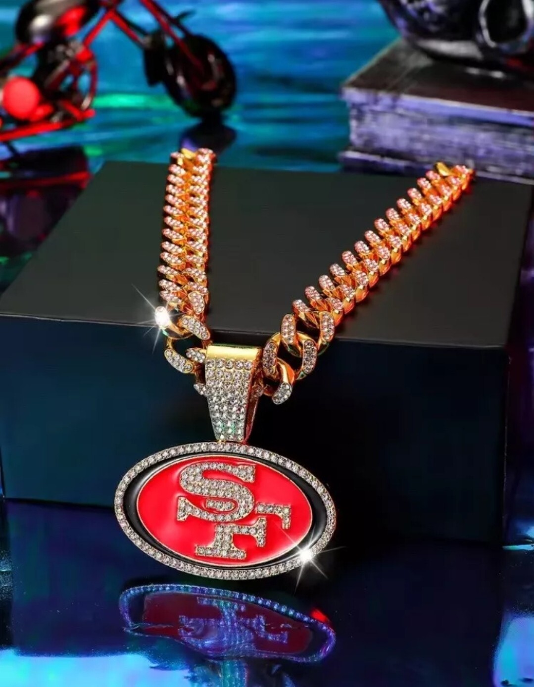 SAN FRANCISCO 49ERS Bling Hip Hop Pendant Gold 24″ Chain