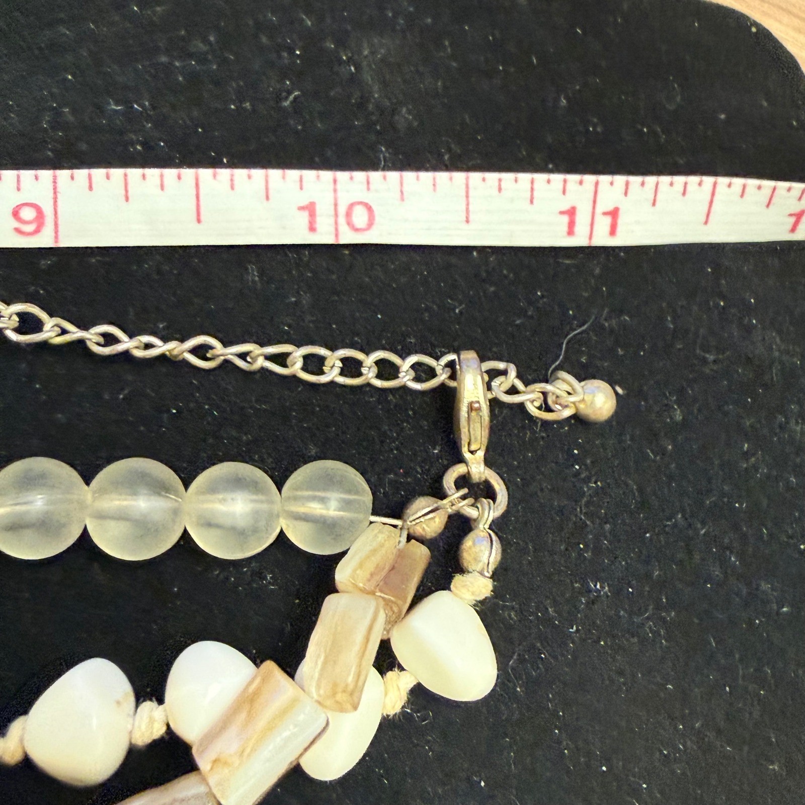 Multi Strand Mother of Pearl Shell and Frosted Bead Layered Necklace Boho