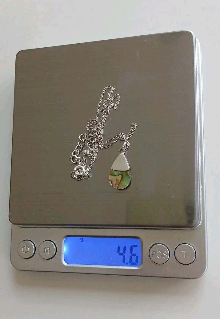 STERLING SILVER & ABALONE SHELL TEARDROP PENDANT & NECKLACE HALLMARKED – 18 INCH