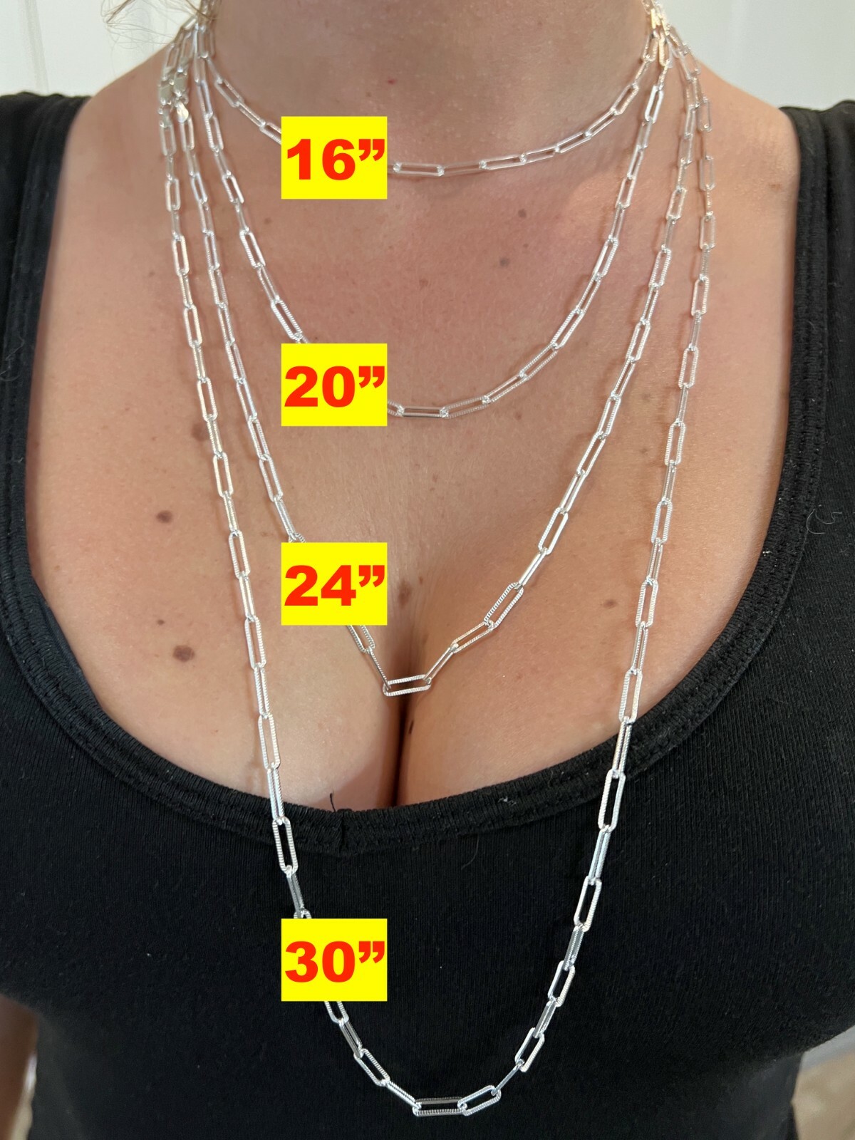 Solid 925 Silver Paperclip Rolo Chain 3.5mm Diamond Cut Necklace Italy Layered
