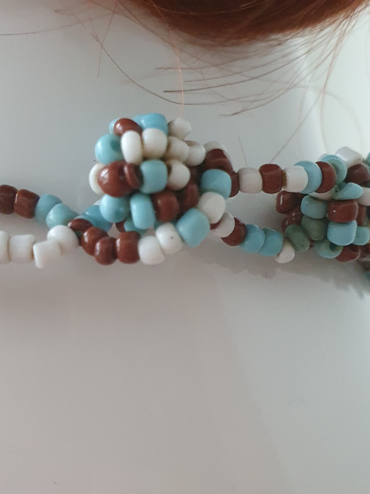 Blue White Brown Twisted Seed Bead None Metal Tribal Ethnic Adjustable Necklace