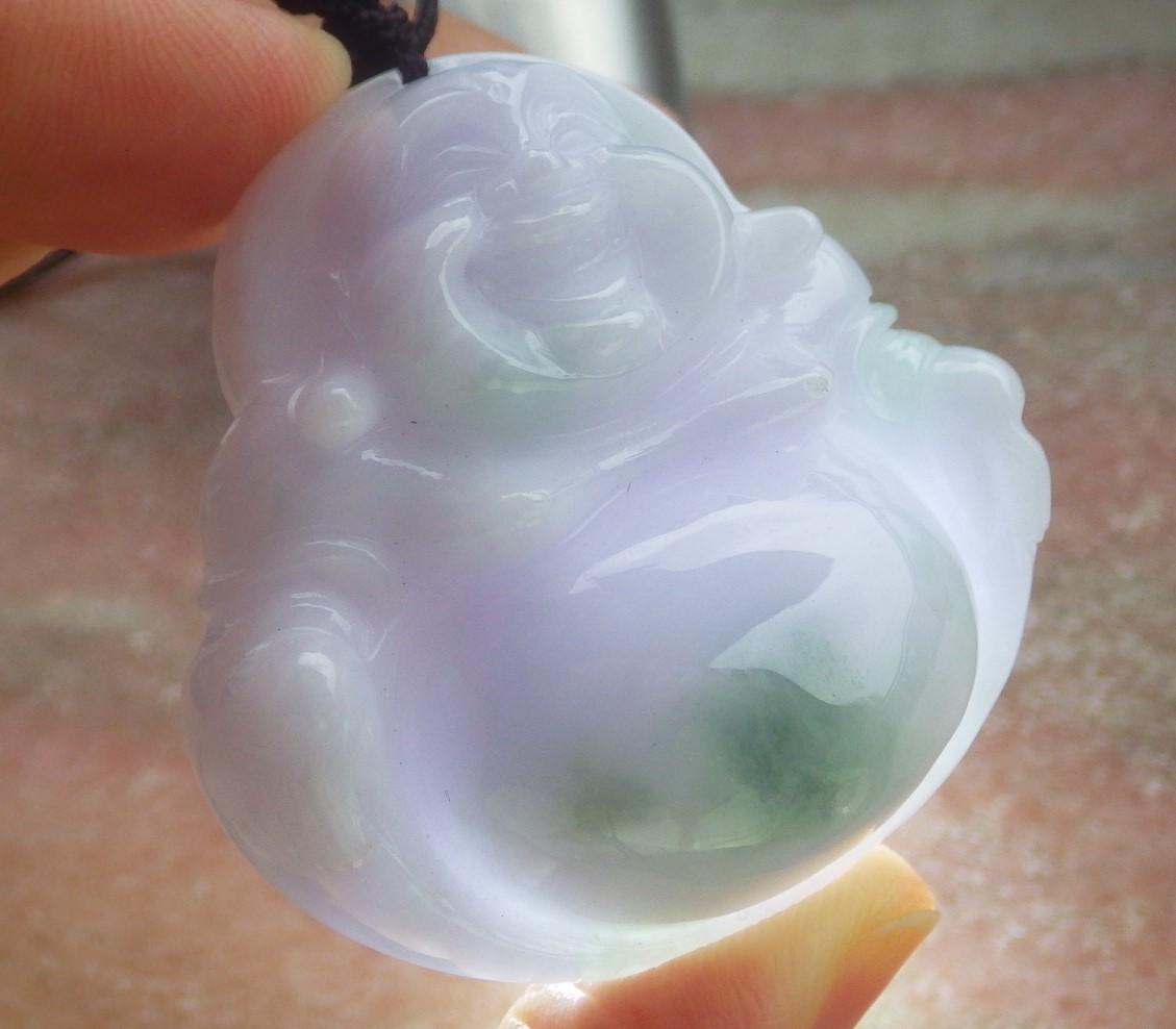 Video Certified Green Natural A Jade jadeite Pendant Buddha God 开心佛 133439