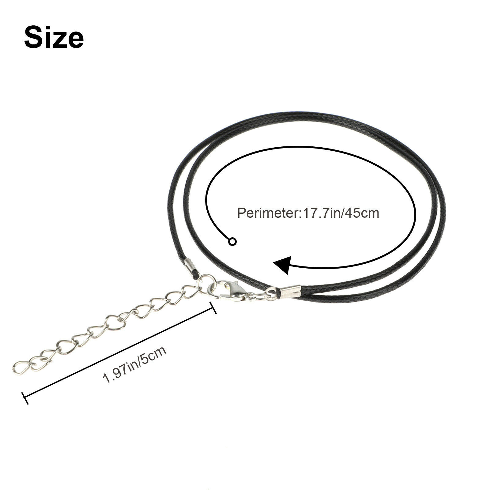 2mm Black Wax Leather Cord Rope Necklace 45+5cm (18+2″) Chain Lobster Clasp 2pcs