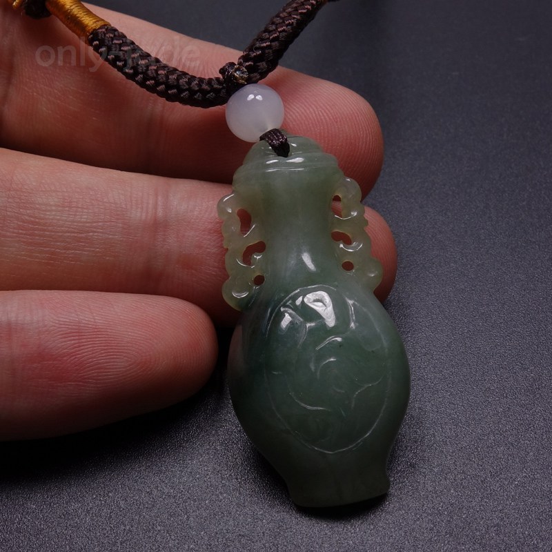 Certified Grade A 100% Natural Green Jadeite Jade Pendant Hand-carved Vase 11119