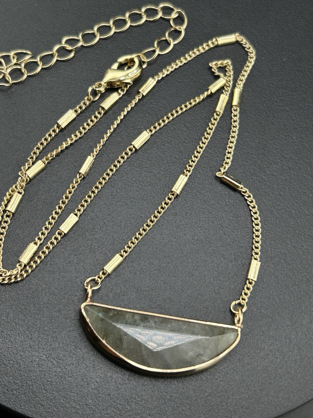 Half Circle Stone Gold Tone Chain Pendant Necklace Adjustable 17-20”