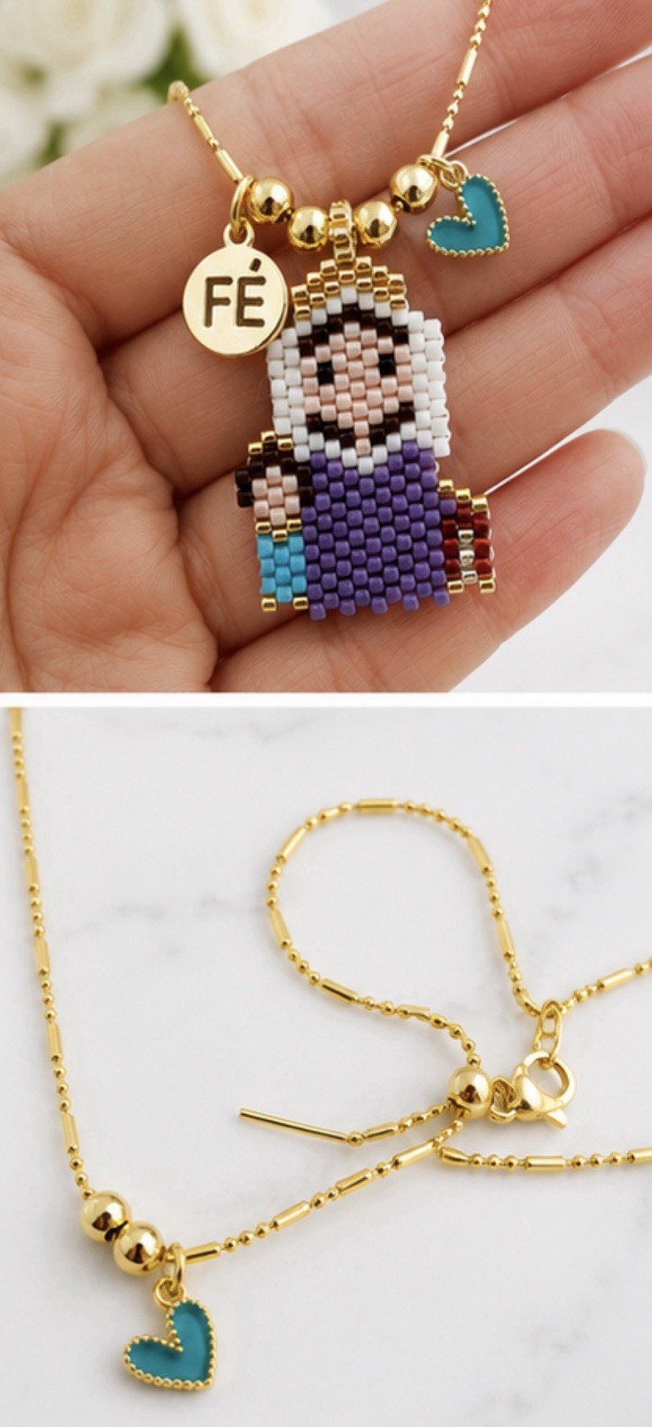Gold Tone Ball/Bead Chain Necklace, Multicolor Beaded Pendant, Lobster