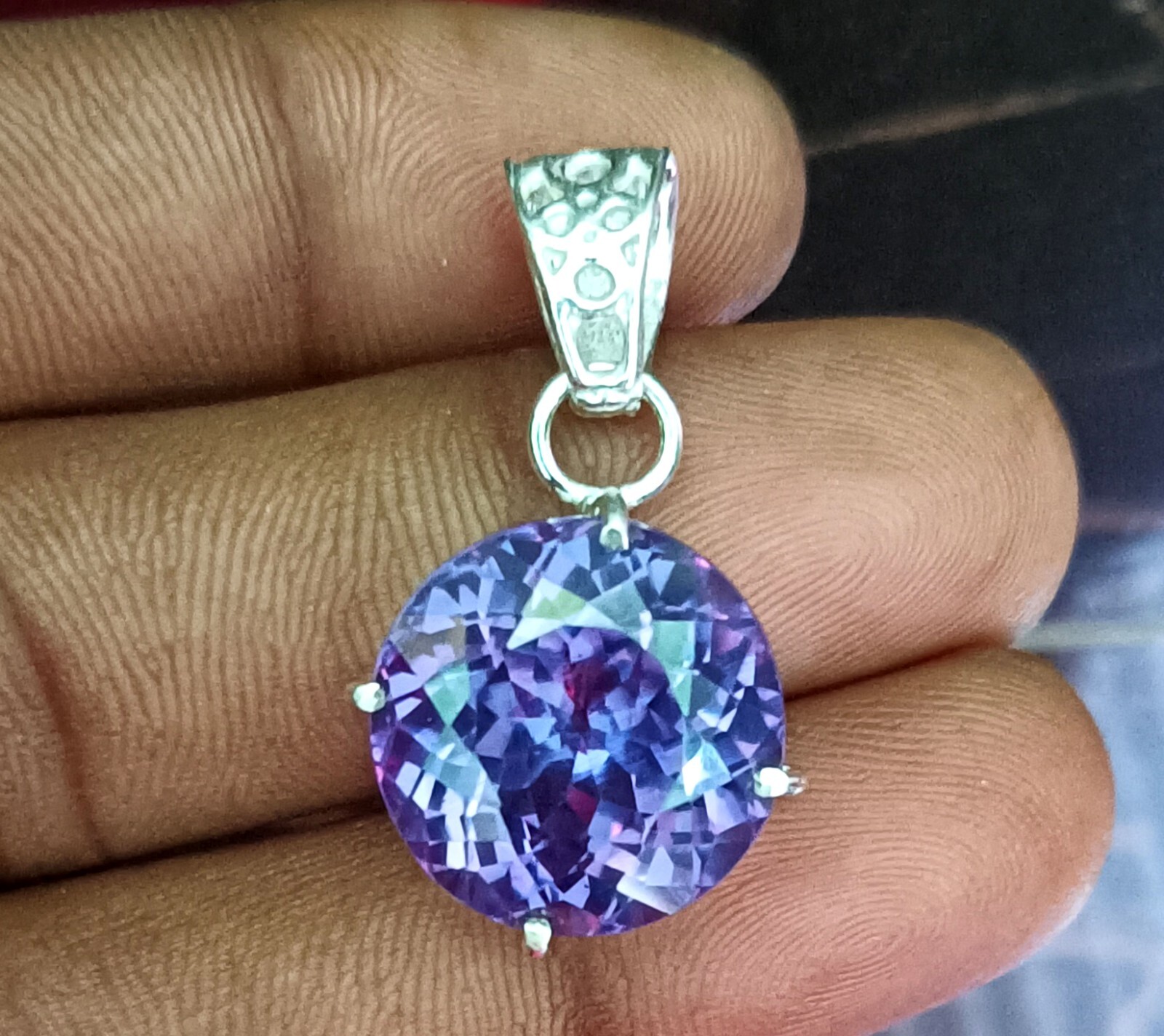 AAA+ Hand-Made Pendant Natural Alexandrite Bi-Color Gems In Solid Silver 42.05Ct