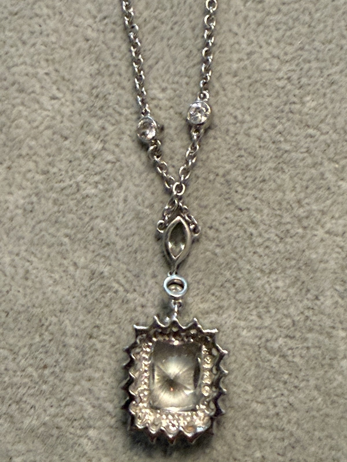 BRAND NEW Sterling Silver Platinum-Bonded 1.55CTW Cushion-Cut Halo Necklace JB1