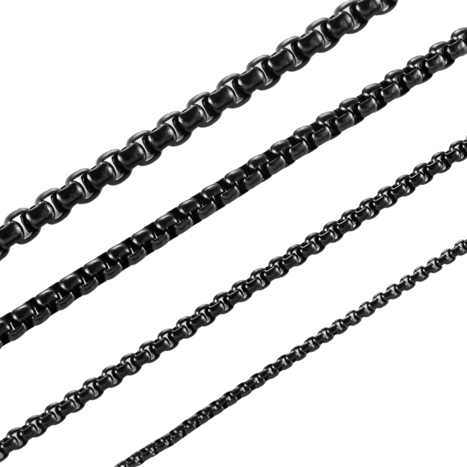 18k IP Black Plated Stainless Steel Round Box Chain Bracelet Necklace 7-38″