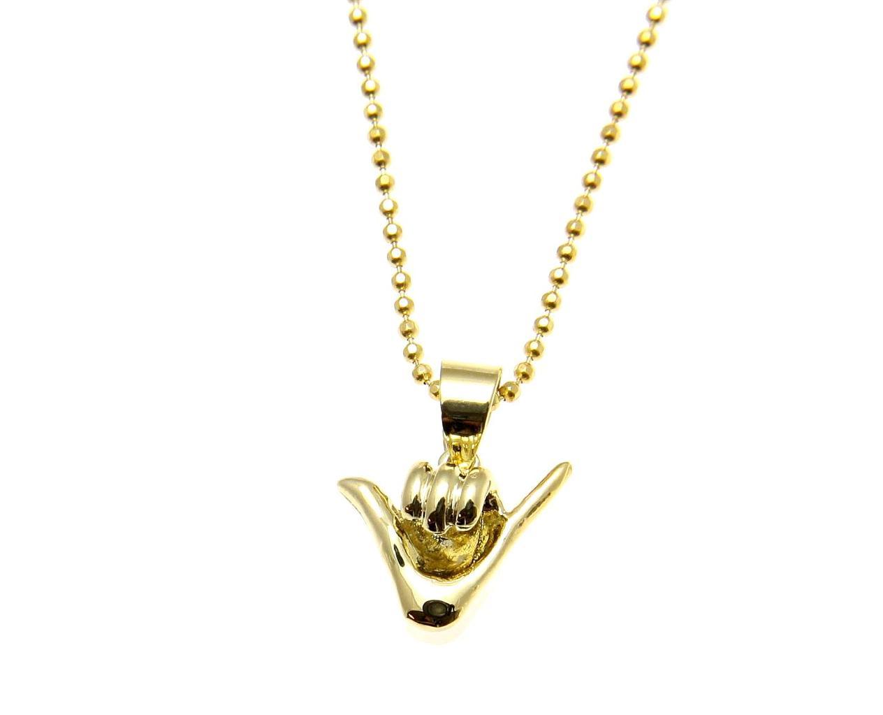 YELLOW GOLD PLATED SILVER 925 HAWAIIAN “SHAKA” HANG LOOSE PENDANT 12MM-19MM