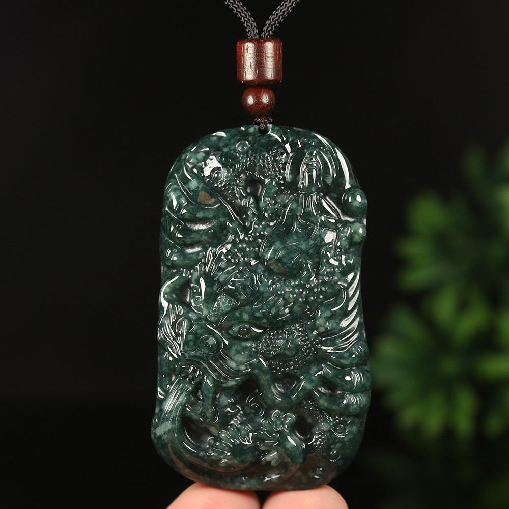 Certified Grade A Green 100% Natural Jade Jadeite Pendant Dragon Kwan-yin 00567
