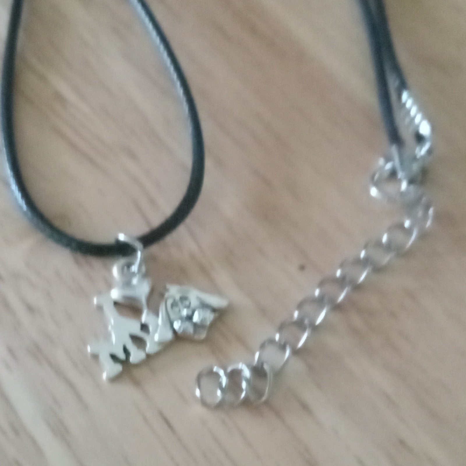 Dog Charm Pendant Necklace Adjustable Black Cord Silver Tone, Lobster