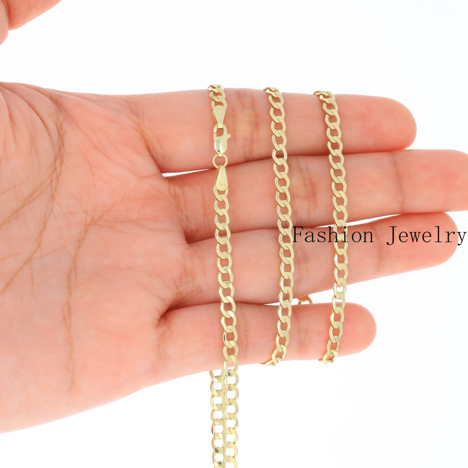 14K Yellow Gold 2mm-7.5mm Curb Cuban Chain Link Pendant Necklace Bracelet 7″-30″
