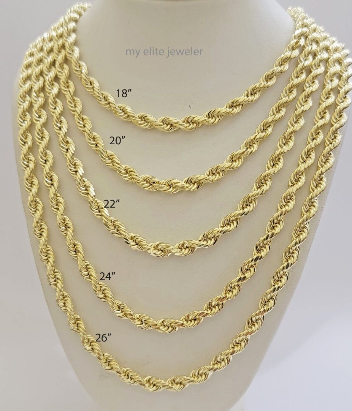 Real 14k Yellow Gold Rope chain necklace 2.5mm 3mm 4mm 5mm 18-26 Inch Men women.