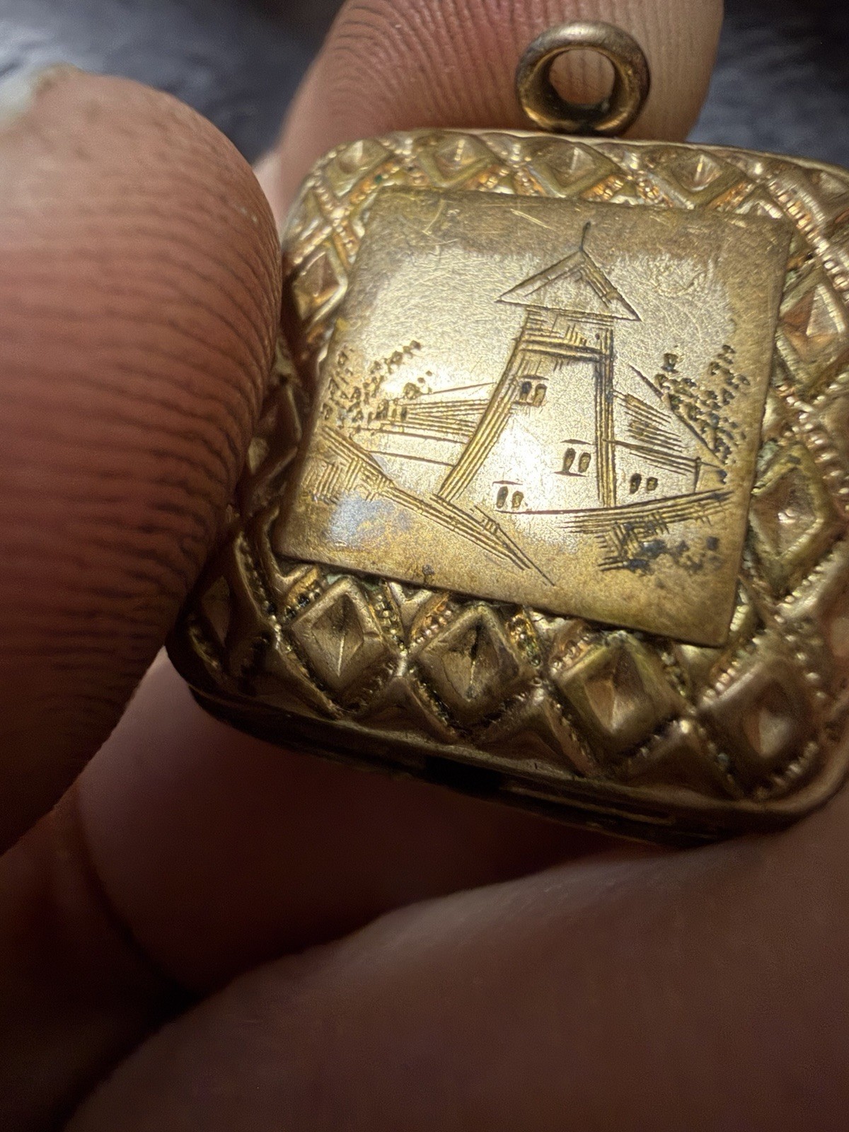 Square Gold filled Metal Photo Locket Pendant Hinged w/ Bail, 2 Photos