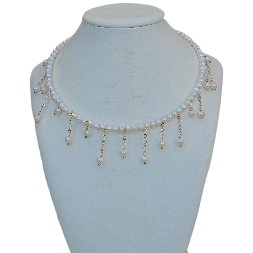 Freshwater Cultured White Pearl Choker Necklace 17″