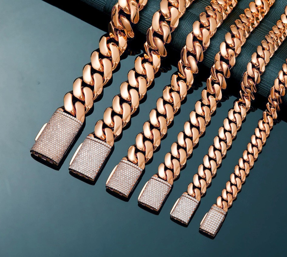 8-22MM Stainless Steel Rose Gold Miami Hip Hop Cuban Chain Necklace Bracelet