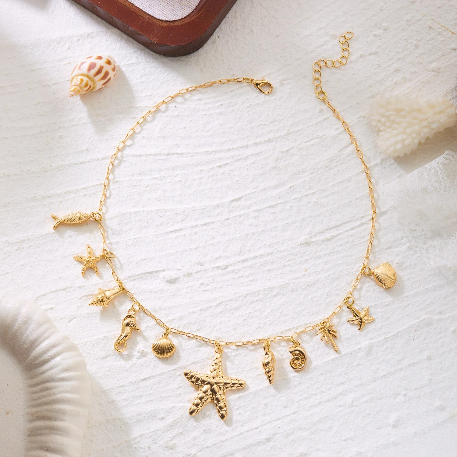 Boho 2 Layer Baroque Pearl Chain Necklaces Gold Plated Seashell Starfish Conch P