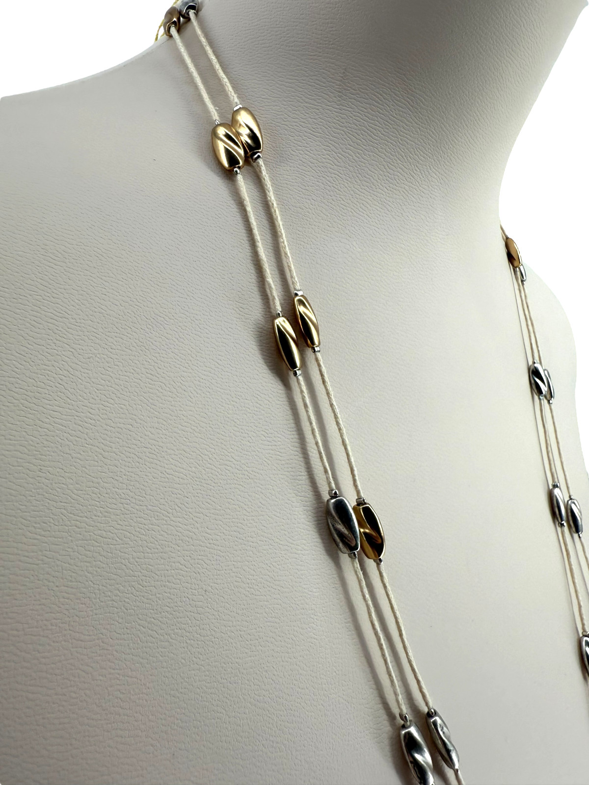 J Jill Layered Beaded Necklace Gold Silver Adjustable Long Wrap Coastal Resort