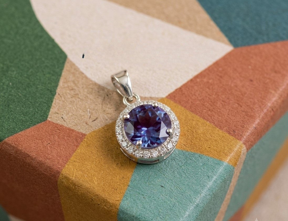15 Ct Natural Alexandrite Vintage Pendant –Certified Bio-Color Gem in Silver 925