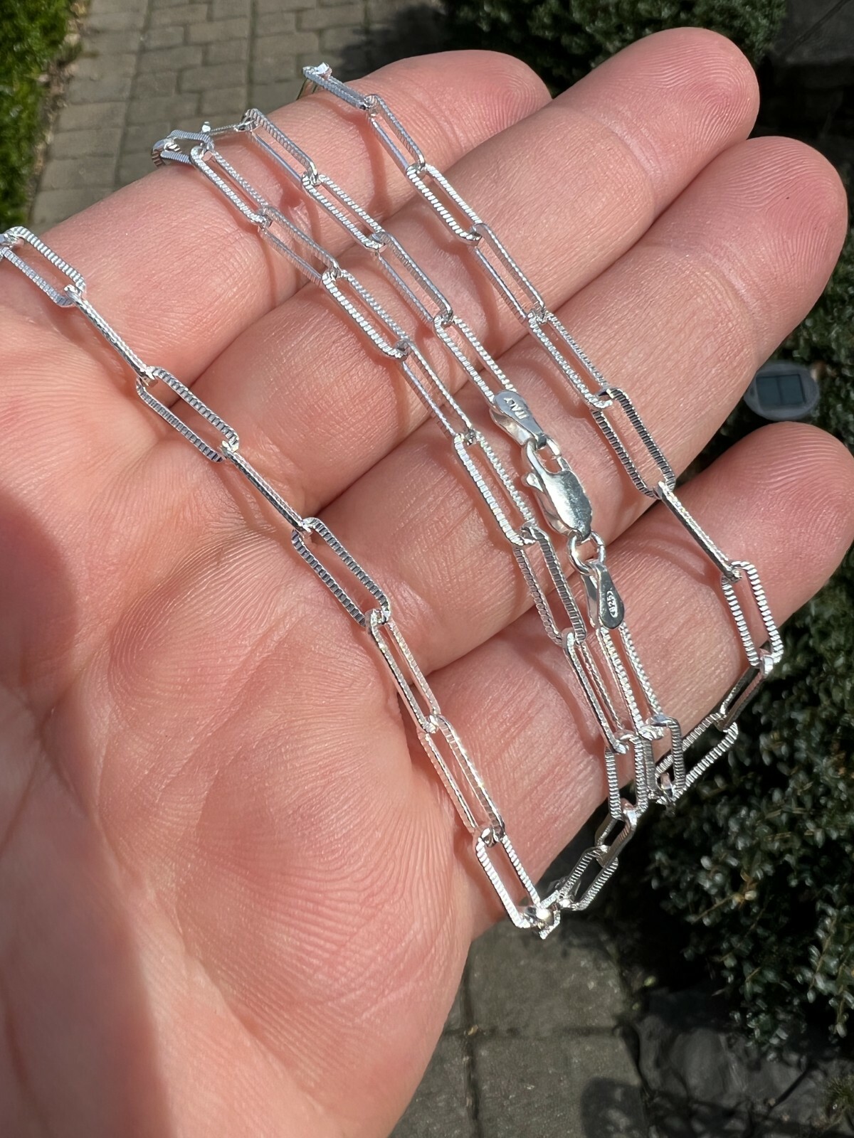 Solid 925 Silver Paperclip Rolo Chain 3.5mm Diamond Cut Necklace Italy Layered
