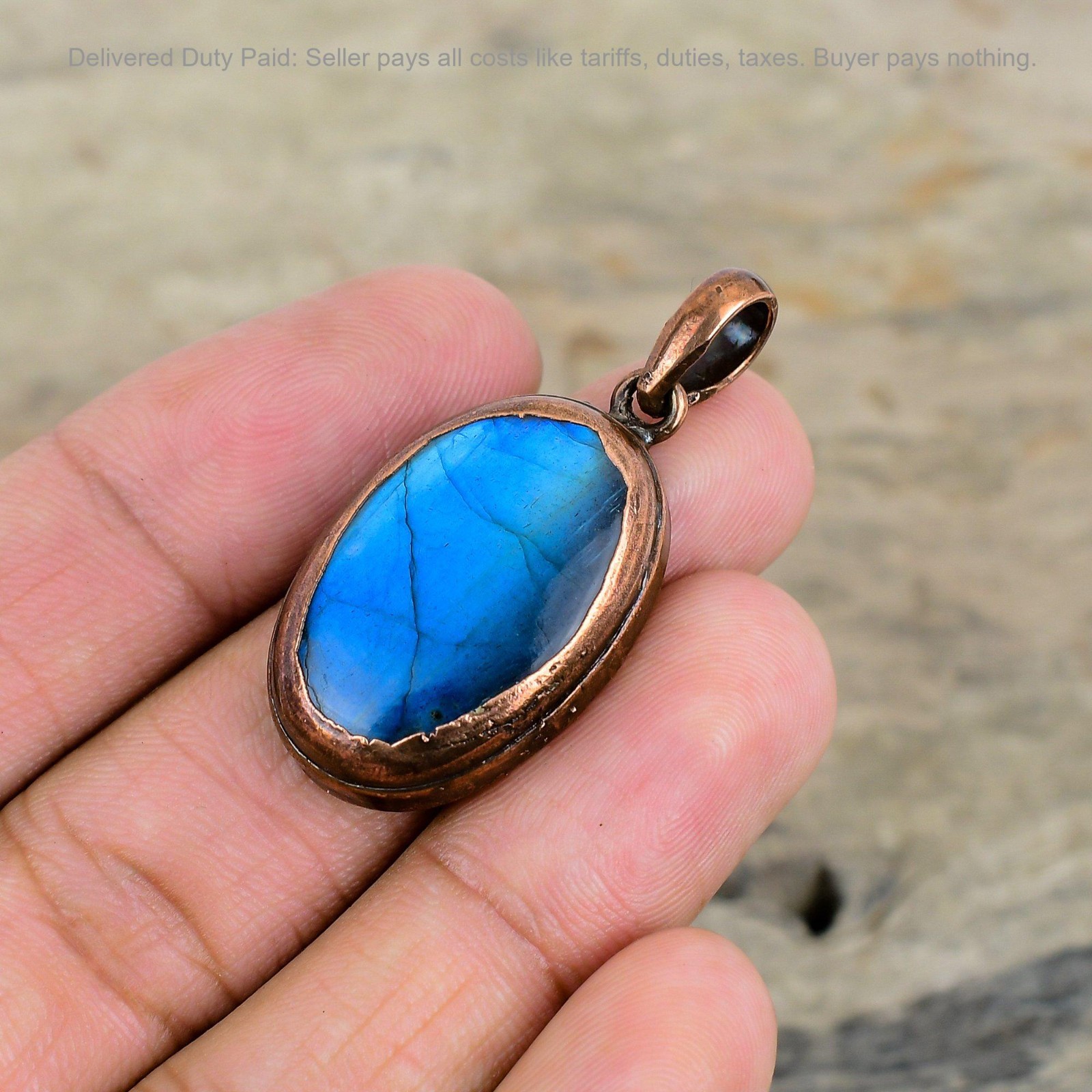 Black Friday Sale Copper Oval Natural Labradorite Ethnic Electroformed Pendant