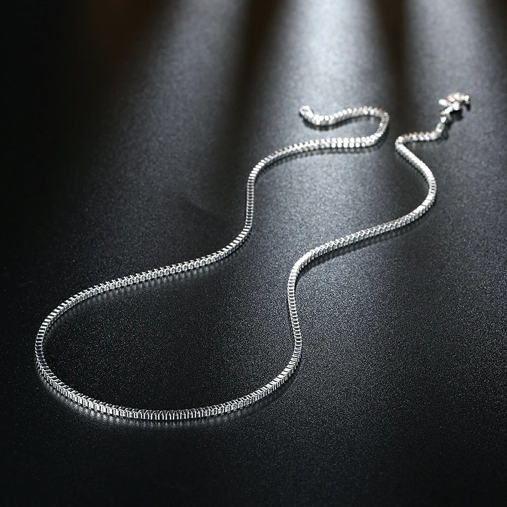 Sterling Silver Box Chain Necklace 16 18 20 22 24 Inch Fine Jewelry Women