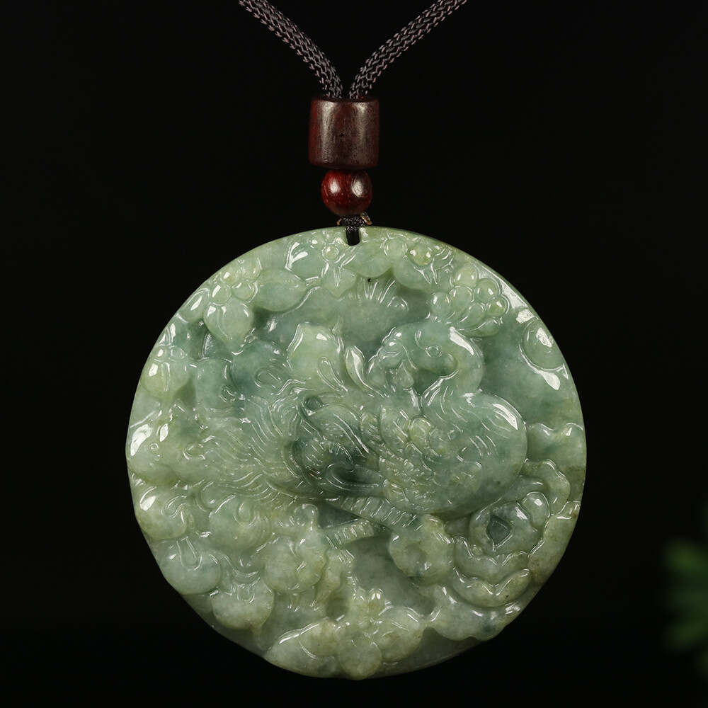 Certified Grade A 100% Natural Green Burma Jade Jadeite Pendant Phoenix 00869