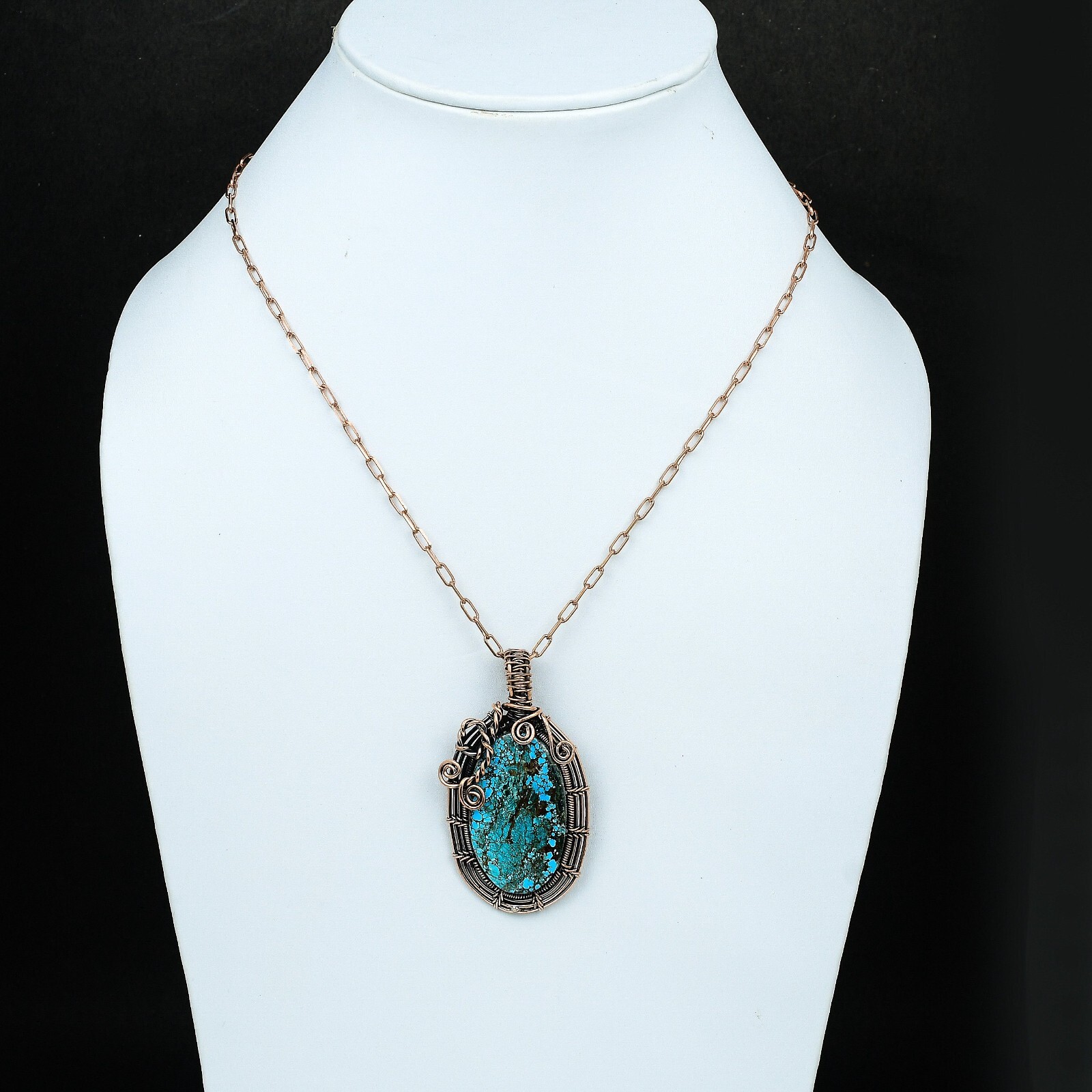 Tibetan Turquoise Jewelry Copper Gift For Love Wire Wrapped Pendant 2.48″