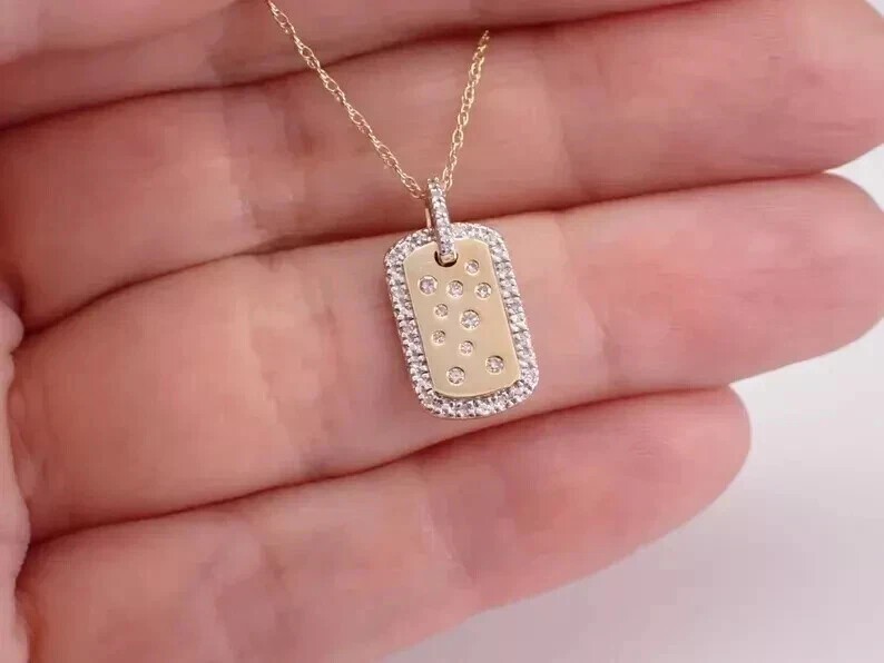 2Ct Round Cut Simulated Diamond Dog Tag Charm Pendant In 14K Yellow Gold Plated