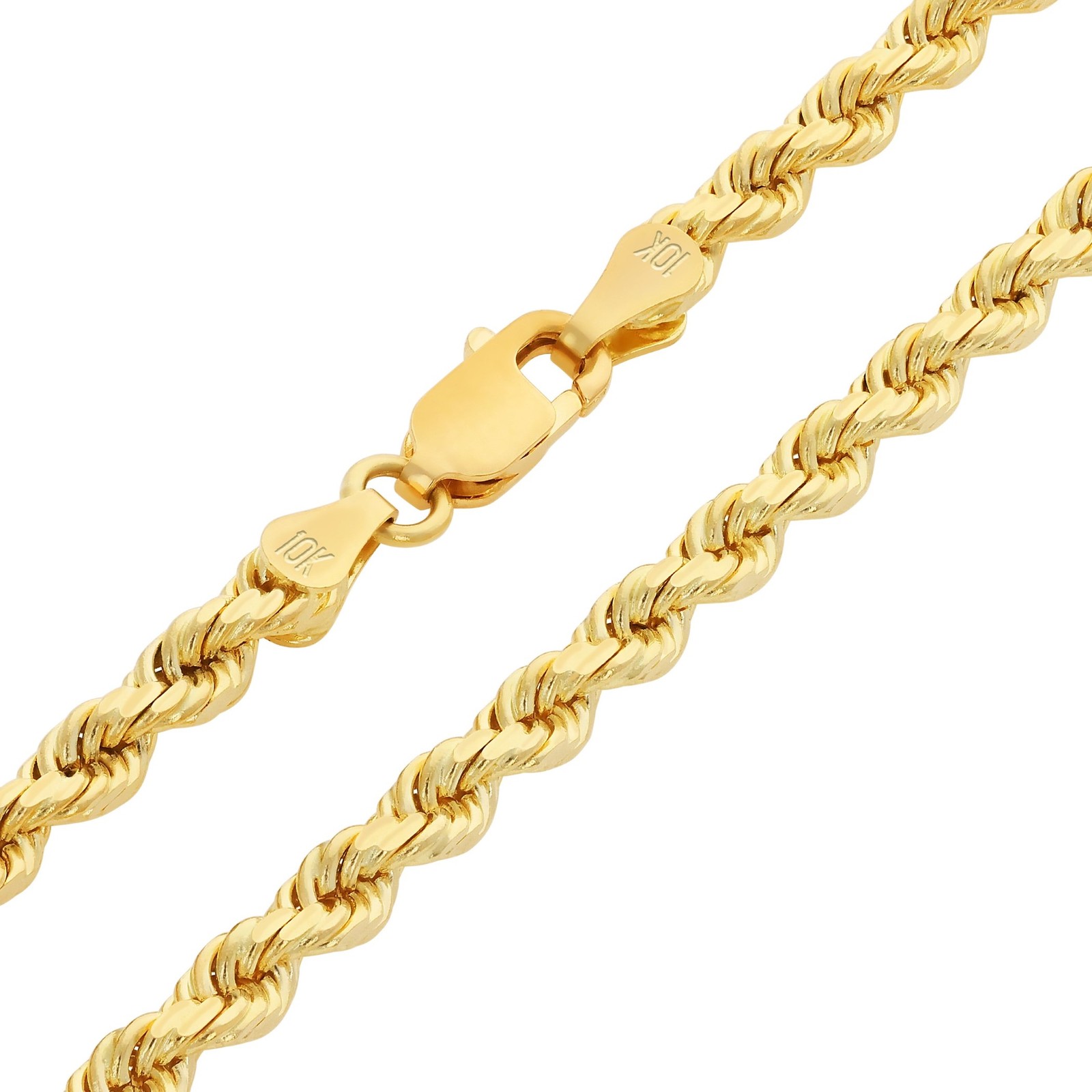 10K Yellow Gold 1mm-10mm Diamond Cut Solid Rope Chain Pendant Necklace 16″- 30″