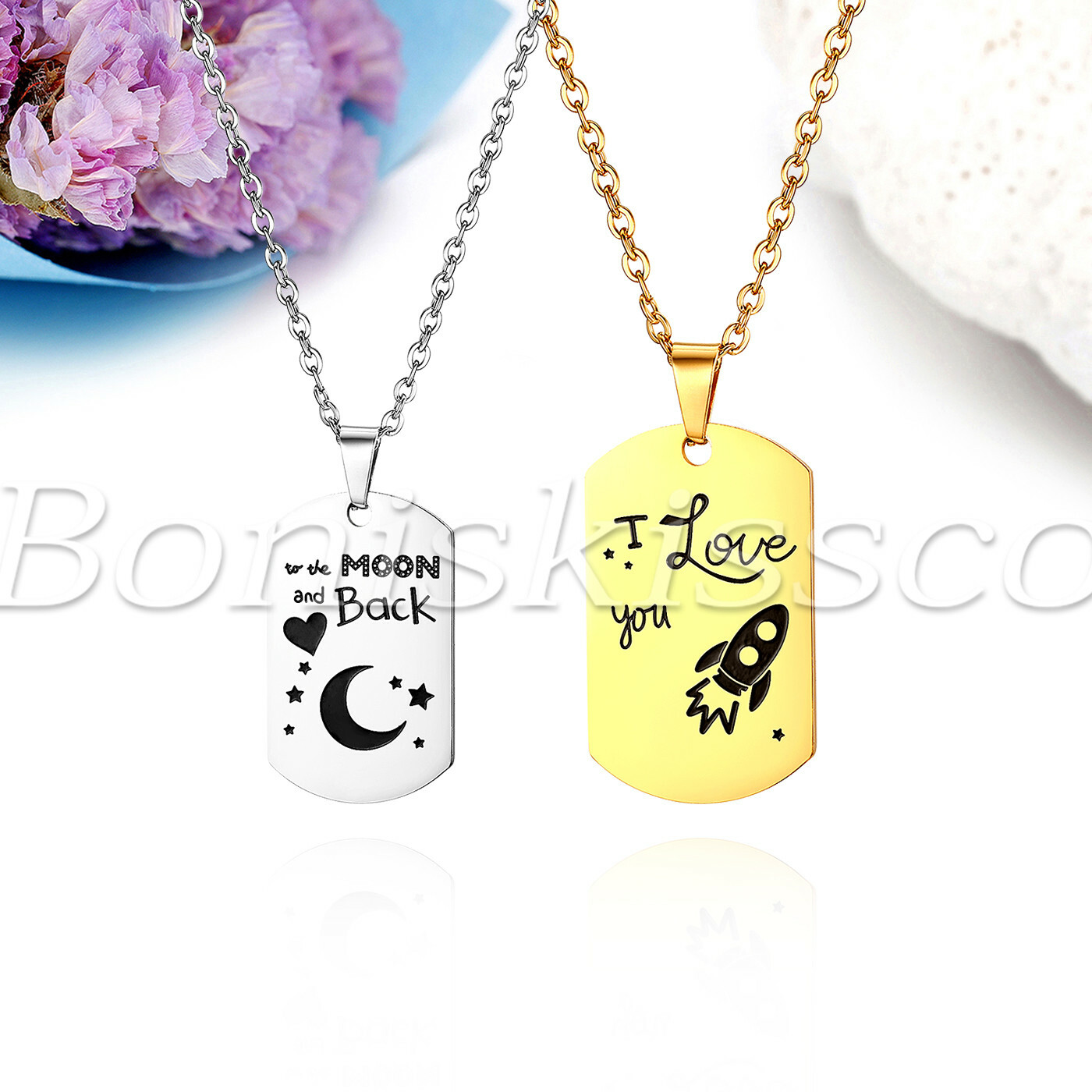 2pcs Couples Stainless Steel Matching Pendant Necklaces For Valentine’s Day Gift