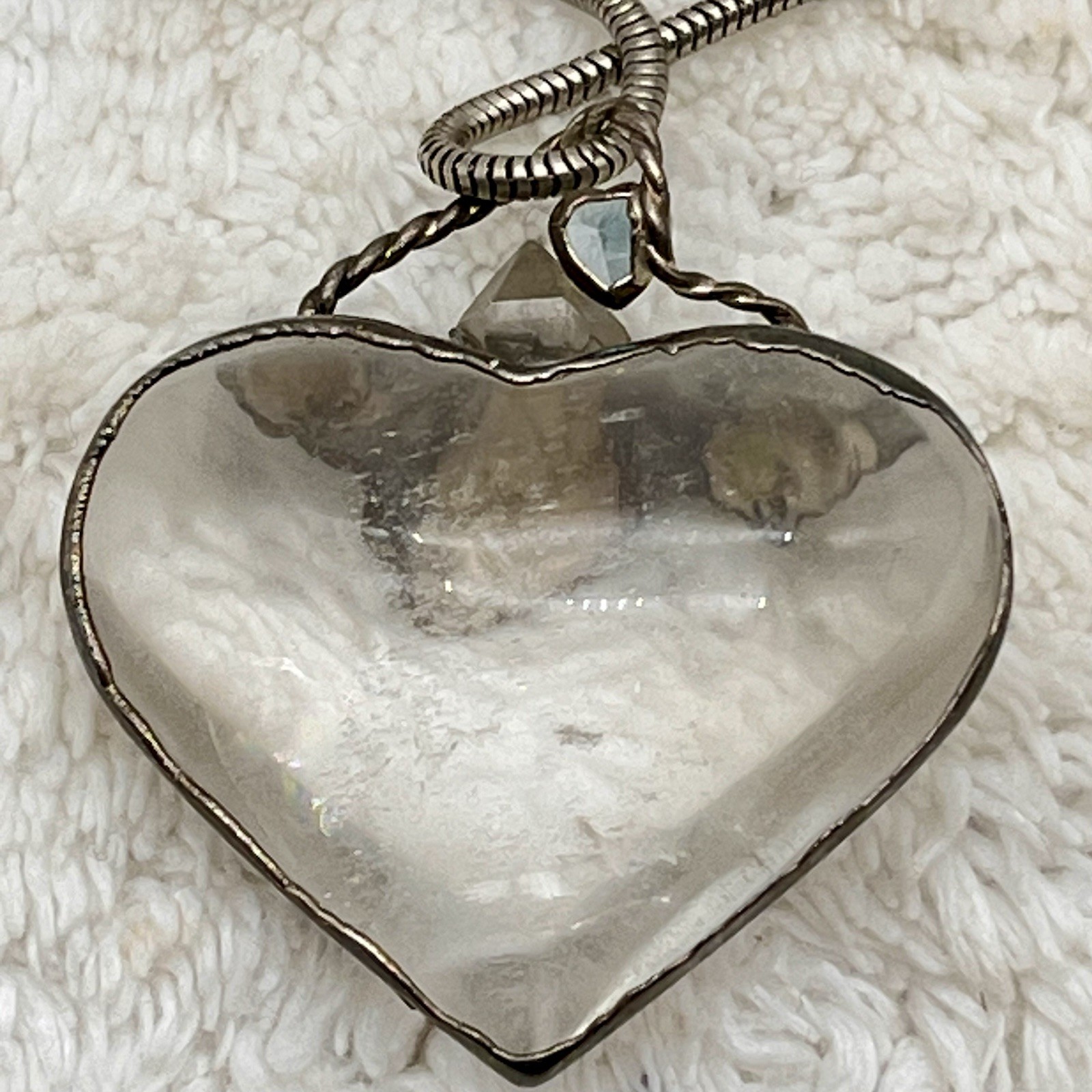 Chunky Heart Necklace Art Glass Pendant Boho Fairycore 21″ Adjustable