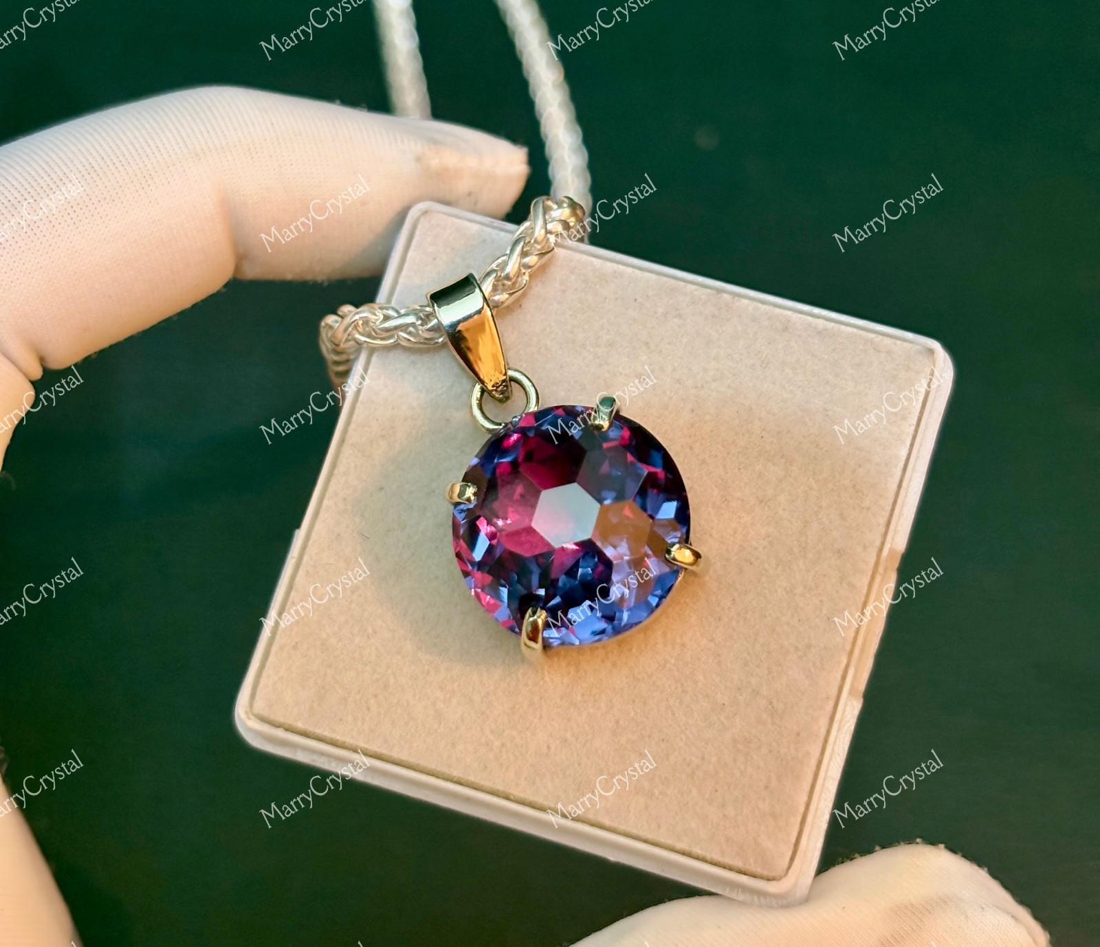 32 Ct Alexandrite GS Silver Pendant Necklace | Color Change Crystal
