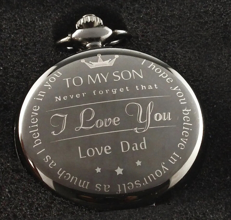 Pocket Watch Engraved TO SON LOVE DAD – Fathers Day Gift, Family Holiday Present