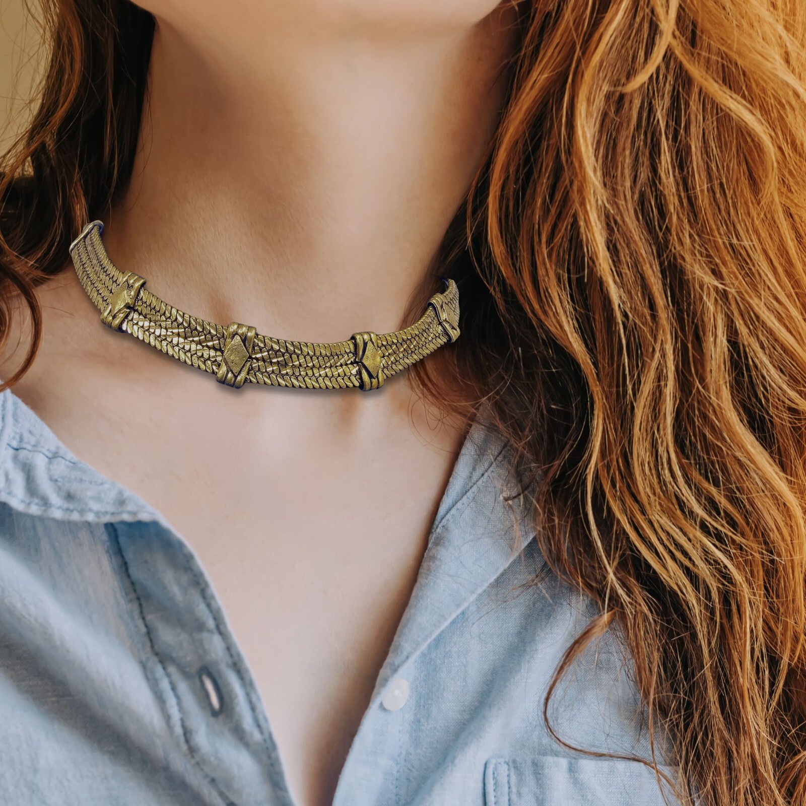 Vintage Chocker Necklace Bohemian Boho Style Antique-Gold Tone MSRP $28