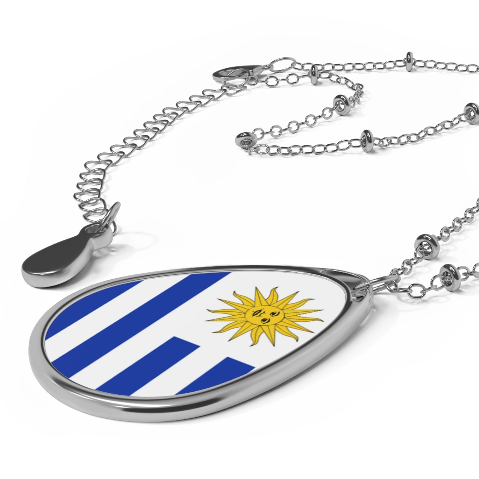 Uruguay Flag Oval Necklace – Patriotic Pendant Jewelry – One Size / Silver