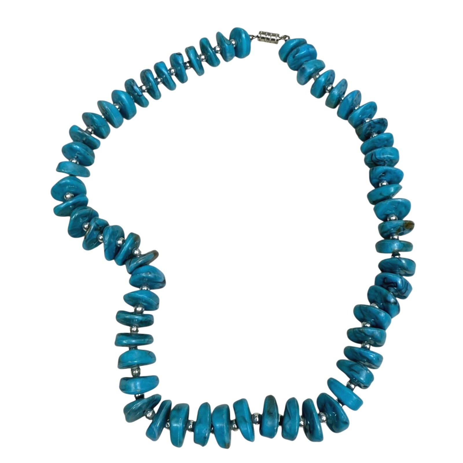 Turquoise Silver Acrylic Beaded Choker Necklace Southwest Boho Jewelry 7.5 in L