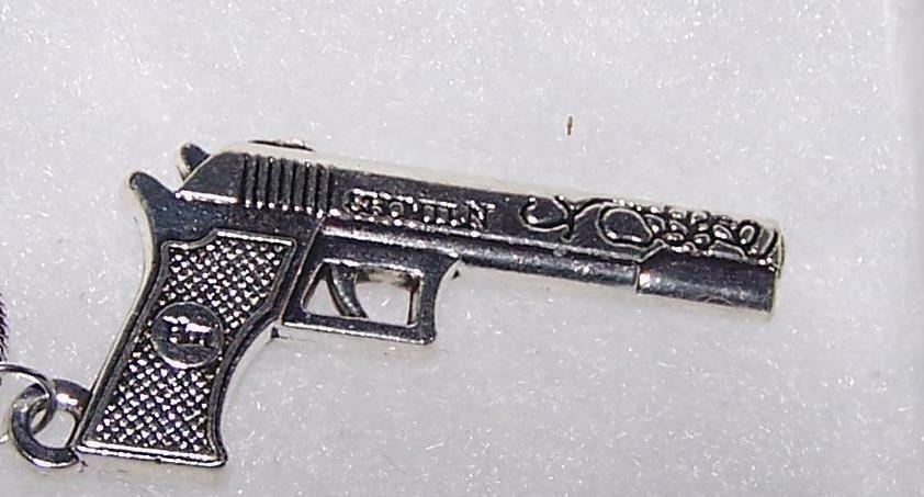 large PISTOL GUN pendant charm 925 P/L Sterling Silver ITALY 18″ Chain Necklace