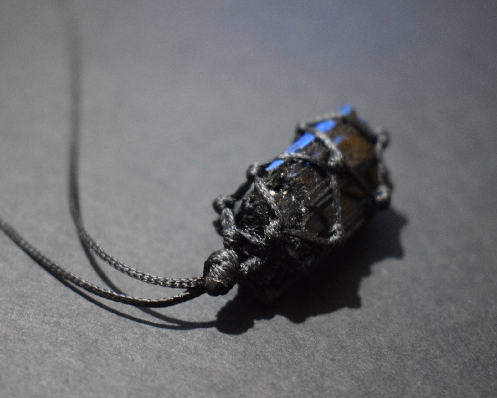Natural Raw Black Tourmaline Warped Pendant Amulet Protection Stone Necklace