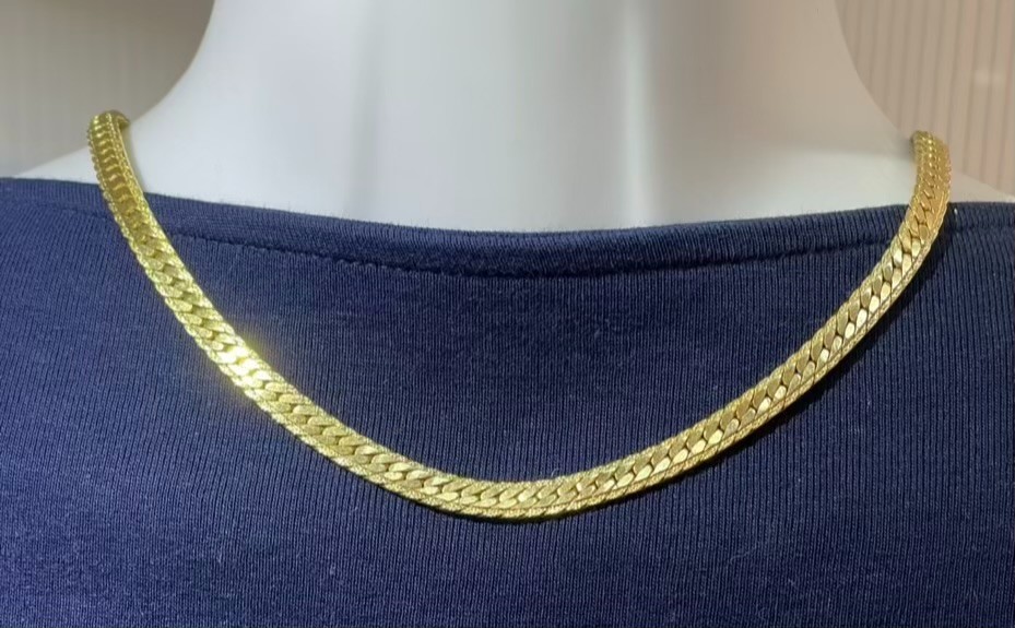 18KGP Chain Necklace Flat Yellow Gold-Plated Herringbone 5 mm Wide 17″ Long