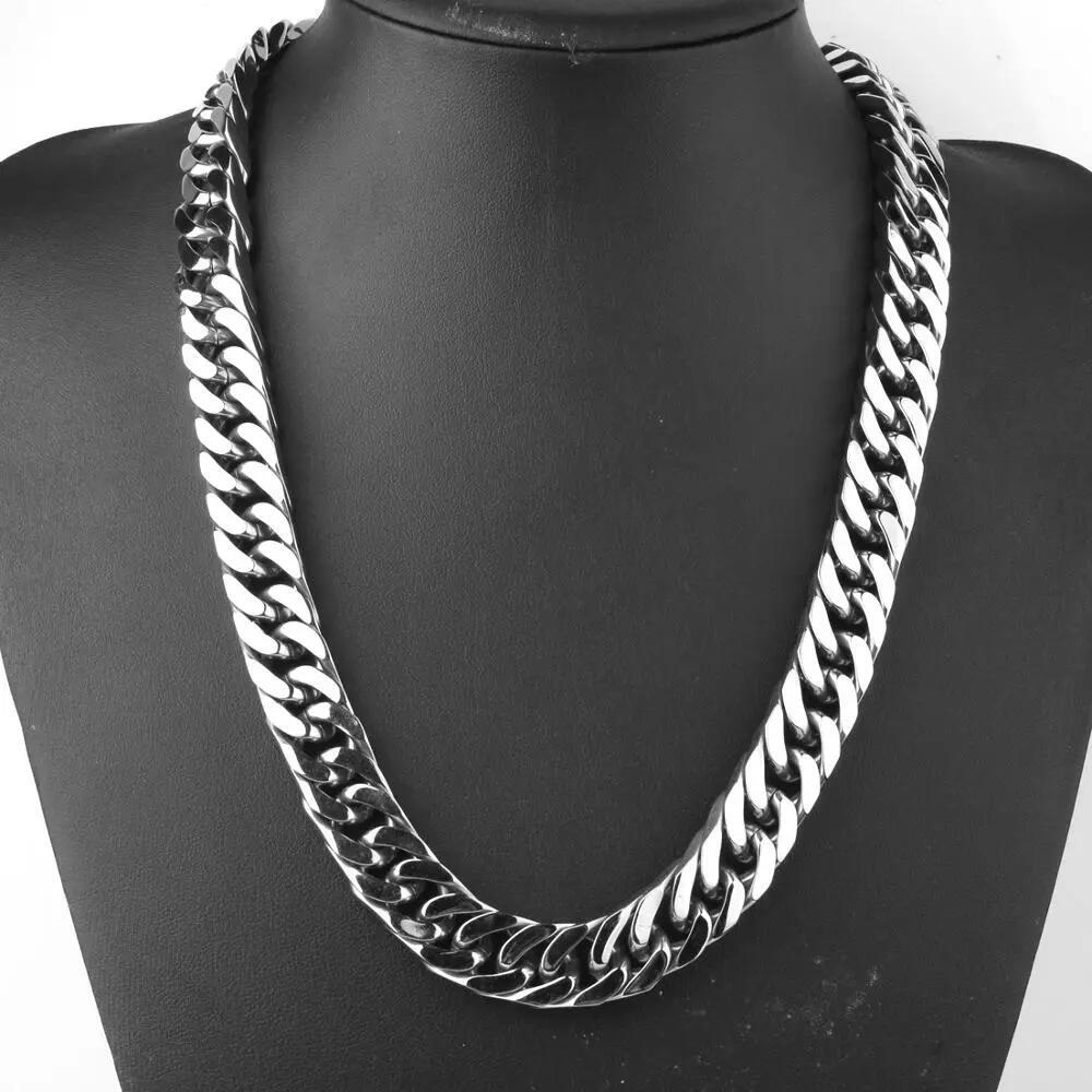 15mm/17mm 316L Stainless Steel Curb Cuban Link Chain Necklace for Men 7-40inch